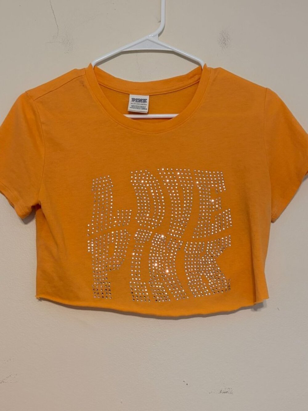 VS PINK Victoria's Secret Yellow Love Pink Embellished Rhinestone Crop Top Sz XS
